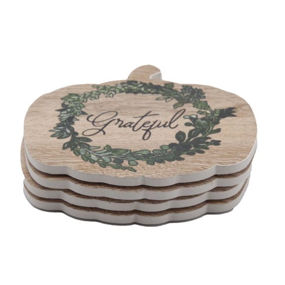 Celebrate Decorative Coaster Set Pumpkin Shape Grateful Stoneware Coasters 4pc - Picture 2 of 4